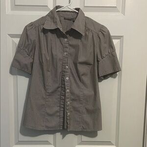 Apt. 9 Gray and White Striped Top Small Ruffles Sleeves
